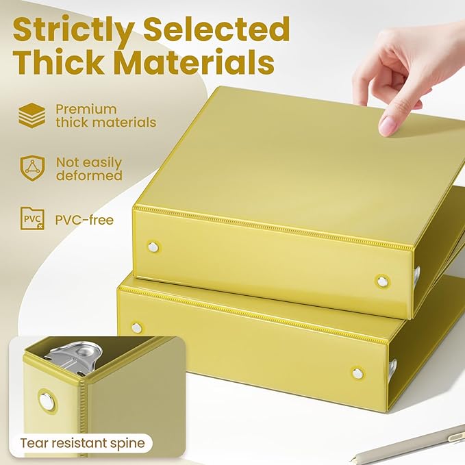 SUNEE 3 Ring Binder 2 Inch 1 Pack, Clear View Binder Three Ring PVC-Free (Fit 8.5x11 Inches) for School or Office Supplies, Yellow