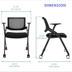 12 Pack Stackable Conference Room Chairs with Wheels and Paddle, Ergonomic Mesh Back and Arms for Meeting, Conference, Reception, Training Room & Home Office Desk Folding Chairs, Set of 12