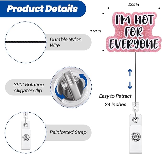 I'm Not for Everyone Funny Office Badge Reel | Retractable ID Card Badge Holder | Name Tag Work Badge Clip for RN LPN CNA MA ER Night Shift Nurse Nursing Student Doctor Coworker Gifts | Alligator Clip
