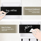 Lucundm Key and Mail Holder for Wall, Key Holder with Chalkboard and Long Storage Box, Key Hanger with 3 Sturdy Hooks for Coat, Dog Leash, Entryway Mail Organizer (White)