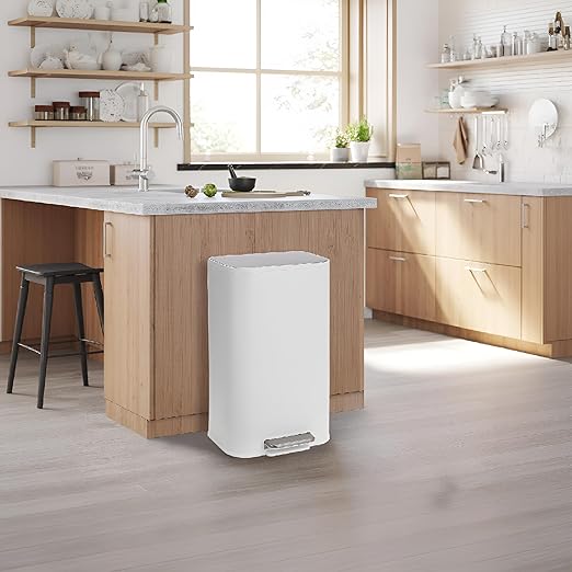 DYTesa 8 Gallon White Stainless Steel Foot Pedal Trash Can | Rectangular Slim Design Saves Space | Soft-Close Lid & Removable Inner Bucket | Stylish Garbage Bin for Kitchen, Office, Living Room