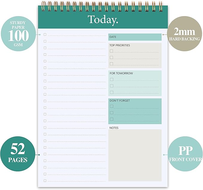GOLDPEI To Do List Notepad - Daily Planner Notepad Undated 52 Sheets Tear Off, 6.5" x 9.8" Checklist Productivity Organizer with Hourly Schedule for Tasks