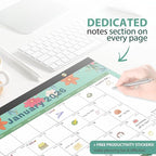 Desk Calendar 2026-2027, Jan 2026 to Jun 2027 - Large 17" x 12" Monthly Calendar with To-Do List and Notes for Home, Office or School, Cartoon Floral