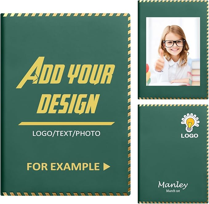 Vebermo Custom A5 Personalized Notebook with Your Logo Text PU Leather Customizable Notebook Daily Journals For Writeing-200 Lined Pages(Green)