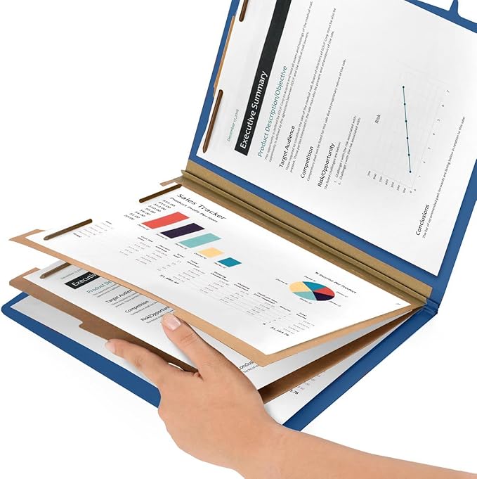 10 Blue Classification Folders with Dividers - Employee Personnel File Folders – 2'' Tyvek with Two Prong File Folders for Medical, Law Files - Pressboard Classification Folders 2 Dividers Letter Size