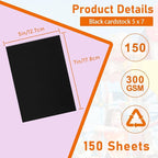 Guakicae 150 Sheets Black Cardstock 5 x 7 Printer Paper, 300gsm/110lb Heavyweight Flat Card Stock Art Paper for DIY Card Making, Wedding Invitations, Greeting Cards, Postcards, Anniversary