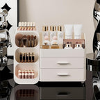 KQJS Makeup Organizer with Drawers,Large Capacity Countertop Organizer for Vanity,Bathroom and Bedroom Desk Cosmetics Organizer,Easy To Storage Skincare,Brushes,Lotions,Lipstick (All Cream)