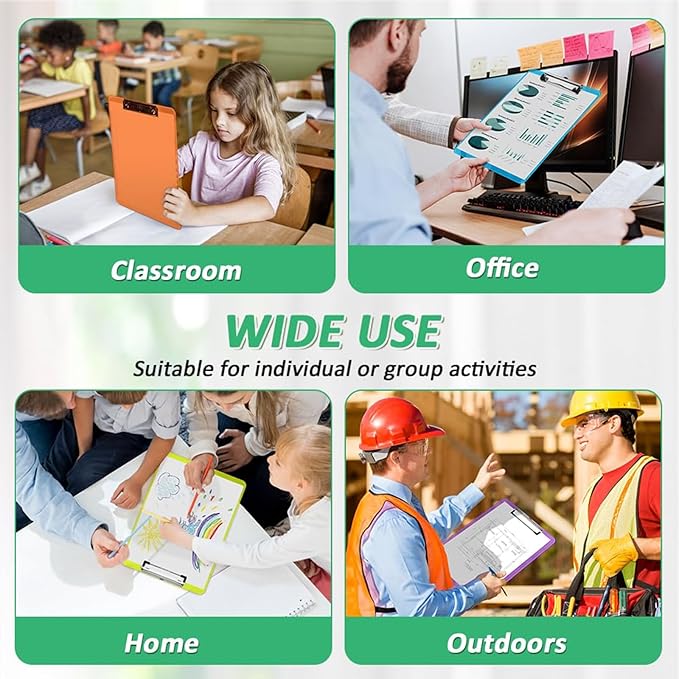 Plastic Clipboards, PANDRI 10 Pack Clear Colored Clipboards, Low Profile Clip Board 12.5 x 9 Inch Standard Letter Size, Office Supplies Classroom