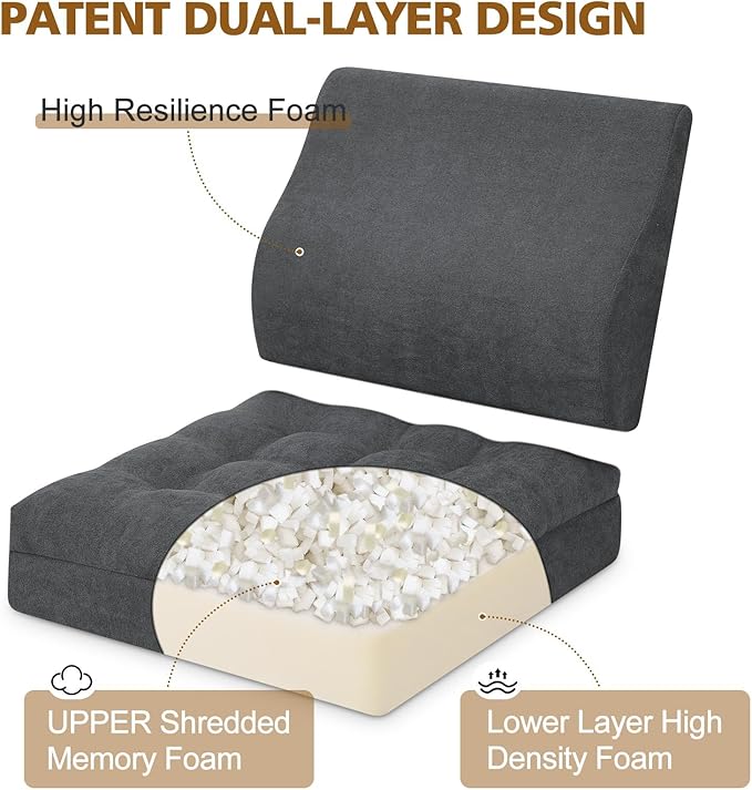 TANYOO Recliner Cushion for Elderly with Lumbar Support Pillow - 20x20x5 Inch Extra Thick Recliner Seat Cushion for Seniors Relief Back Pain and Tailbone Pain from Long Sitting Non-Slip Bottom