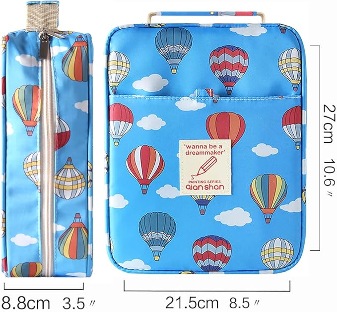 qianshan Pencil Case Holder Slot - Holds 202 Colored Pencils or 136 Gel Pens with Zipper Closure - Large Capacity Pen Organizer for Watercolor Pens or Markers - Perfect for Artist Blue Balloon
