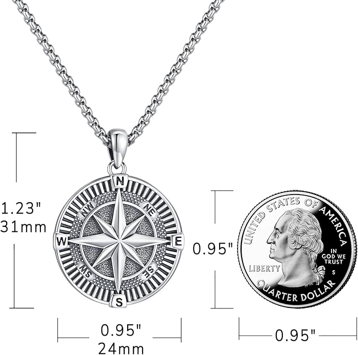 Compass Necklace for Women Men 925 Sterling Silver Pendant Urn Necklaces for Ashes Picture Locket Necklace Anchor Necklace Viking Necklace Crystals CZ Moonstone Abalone Shell Turquoise Compass Jewelry