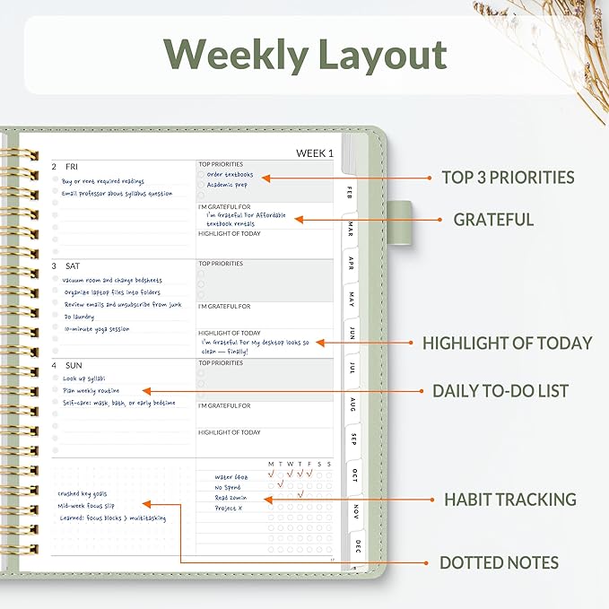 SUNEE 2026 Planner 8.5" x 11" – Dated Productivity Planner for Time Management - Daily,Weekly & Monthly Planner to Achieve Goals - Planner 2026 dated from January 2026 – December 2026,Grey Green