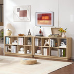 Joaxswe 8 Cube Storage Book Shelf, 52" Long Horizontal Bookshelf with Curved Edge, Floor Standing Wooden Cubby Bookcase with Base, Modern Low Console Book Case, TV Stand for Living Room, Natural Oak