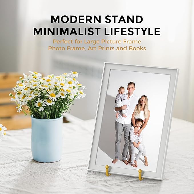 TR-LIFE 8 Inch Large Plate Stands for Display - Metal Plate Holder Display Stand + Frame Holder Stand for Picture, Decorative Plate, Platter, Plaques, Book, Photo Easel Tabletop (Gold 2 Pack)