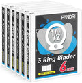 3 Ring Binder 0.5 Inch, PANDRI 6 Pack Binder Fits Letter Size 8.5'' x 11'' Paper, Versatile Binders for Office Home School, 2 Pockets, White