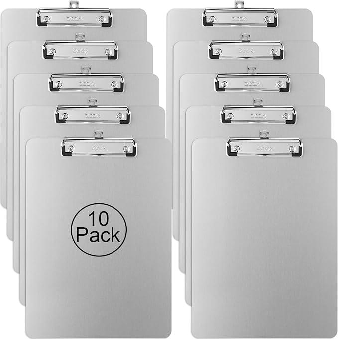ZCZN Metal Clipboards, 10 Pack Heavy Duty Aluminum Clipboards 12 x 9 Inches, A4 Letter Sizer Document Holder with Low Profile Clip, Suitable for School, Office, Jobsite or Medical Staff, Silver