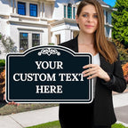 Custom Decorative Sign, Personalized Metal Sign for Business, Driveway, Home, Airbnb, Office Door Plaque, Black Background 12x18 Inches, ACM, Fade Resistant, Made in USA by Sigo Signs