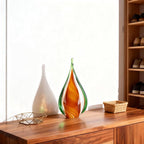 DOVDOV Blown Glass Sculpture, Green and Brown Glass Art Collectible Statue, Unique Teardrop Ornament, Suitable for Office, Bookshelf, Dressing Table, Living Room Coffee Table, or Mantelpiece Display.