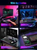 Mouse Pad with Magnetic Wireless Charging, Large Desk Pad Protector, RGB Black Mousepad Desk Mat with 15W Fast Charger, 4mm Thick Non-Slip, Waterproof Laptop Writing Pad for Office, Home, Gaming