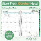 SUNEE 2026 Weekly and Monthly Planner - from January 2026 - December 2026, Daily Agenda Planner with Monthly Tab, Flexible Cover, Note Pages, Pockets, Bookmark, Spiral Binding, Greenery, 6.4" x 8.3"