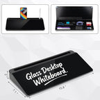 Glass Desktop Whiteboard 15.8×7”, Dry Erase Note Memo Board, Desk Organizer with Storage for Desk, Office, School Supplies, Black, 2026