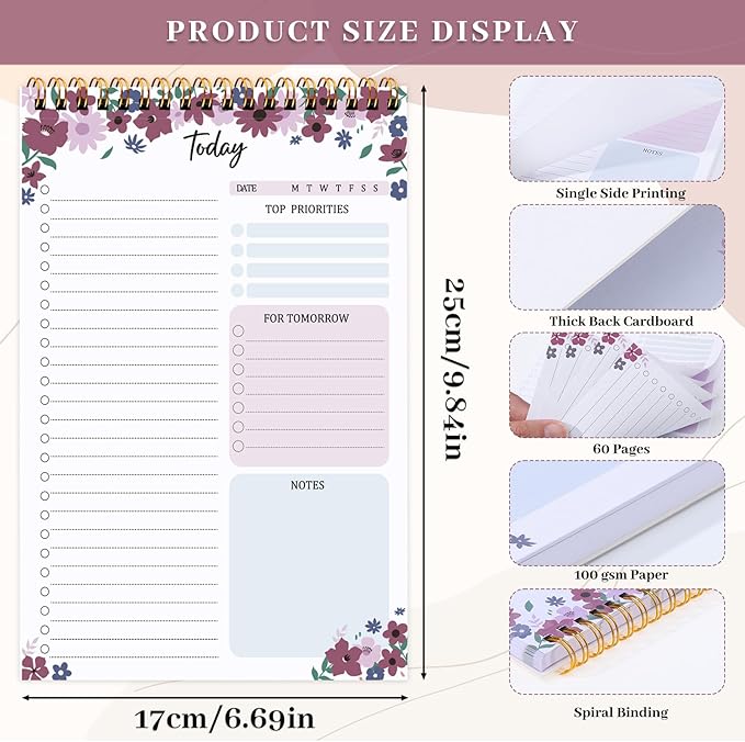 Thboxes 60 Pages To Do List Notepad, 6.7” X 9.8” To Do List Notebook Tear Off for Work Woman & Man Task Planner Notebook for Office School Task Checklist Pad Purple