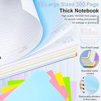 Hardcover Spiral Notebook 6.2"x 8.2" Journal Notebook with Tabs and Removable Dividers 300 Pages 5 Subject Notebook College Ruled, Faux Leather Spiral Bound Notebook for Women School Work(Lake Blue)