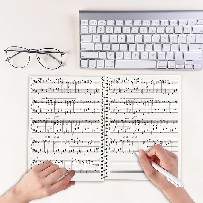 DOMMI Blank Sheet Music Composition Notebook 2 Packs, Manuscript Staff Paper Notebook with 200 Pages 26x19cm, Spiral Bound Music Songwriting Notebook for Songwriters, Musicians, Teachers, Pink