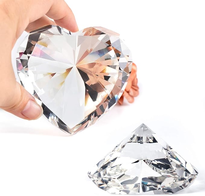 Clear Crystal Diamonds Paper Weights with Gift Box, 80mm Heart Shape Real Crystal Diamond Glass Gems Paperweight, Big Diamonds Birthday Anniversary Women Her Valentine's Day Gift