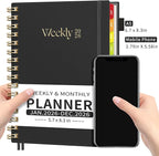 EMSHOI 2026 Planner Weekly and Monthly, Week on One Page with Notes, A5 (5.7"x8.3"), Jan-Dec 2026 Calendar Agenda with Monthly Tabs, Note Pages, 100GSM Thick Paper, Flexible Cover, Black