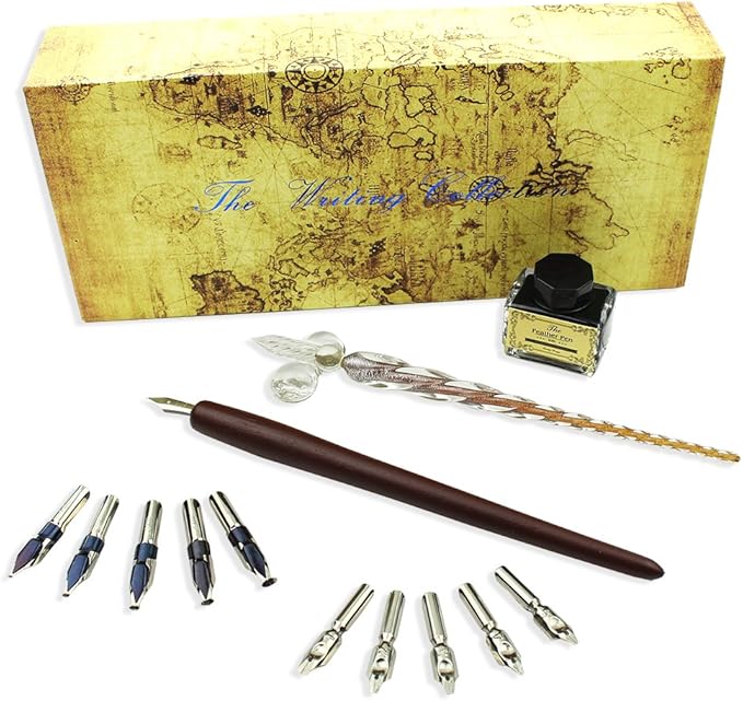 FEATTY Calligraphy Pen Set - 15-Piece Kit - Glass Pen - 11 Nib & 1 Ink Set