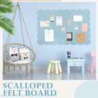 Mooliwe Scalloped Felt Bulletin Board 36 x 24 Inches Foldable Blue Pin Cork Board Alternative for Wall, 3' x 2' Trifold Picture Vision Self Adhesive Bulletin Decorative