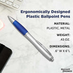 DISCOUNT PROMOS Ballpoint Pens With Rubber Grip, 10 pack, Black Ink Writing Pens in Bulk, Blue