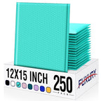 Fuxury Bubble Mailers 12x15" 250 Pack Padded Envelopes Large Padded Mailer Strong Adhesion,Self-Seal Envelope for Mailing Small Business,Magazine, Clothing, Teal