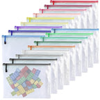 Oaimyy-11 x 14"-18 Pcs-Plastic Mesh Zipper Pouch Document Folders Bag Zip File Bags for Office Supplies,Home,Travel Storages,Puzzle Board Games Storage- (Multicolor)