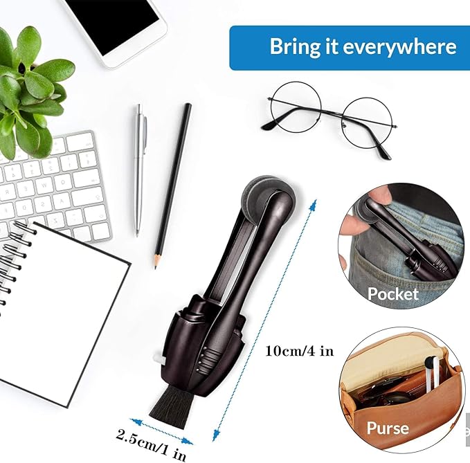 Portable Microfiber Eyeglass Cleaner (3Pcs), Efficient and Durable Carbon Microfiber Technology, Lens Cleaner with Carbon Microfiber Tech and Mini Sunglasses Brush Cleaning Tool