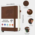 PERCUN Dotted Journal Notebook for Men & Women, 160 Pages Dot Grid notebook for Note Taking, Bullet Journaling Notebook for Work, School, Travel, Writing, A5 Hardcover 5.9" x 8.5" (Brown)