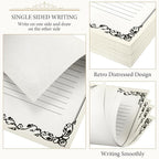 Sabary 200 Sheets Lined Stationary Writing Paper 8.5 x 11 Inch Fancy Vintage Stationery Letters Paper Lined Antique Retro Sheets for Letters Invitations Resume(Black)