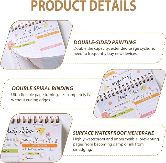 Tlenpo To Do List Notebook Pad, Daily Planner Notepad, 60 Sheets Double Sided Spiral Notebook, Perfect for Daily Tasks, Goal Setting, Home, School, 5.1 x 7 Inch, Boho