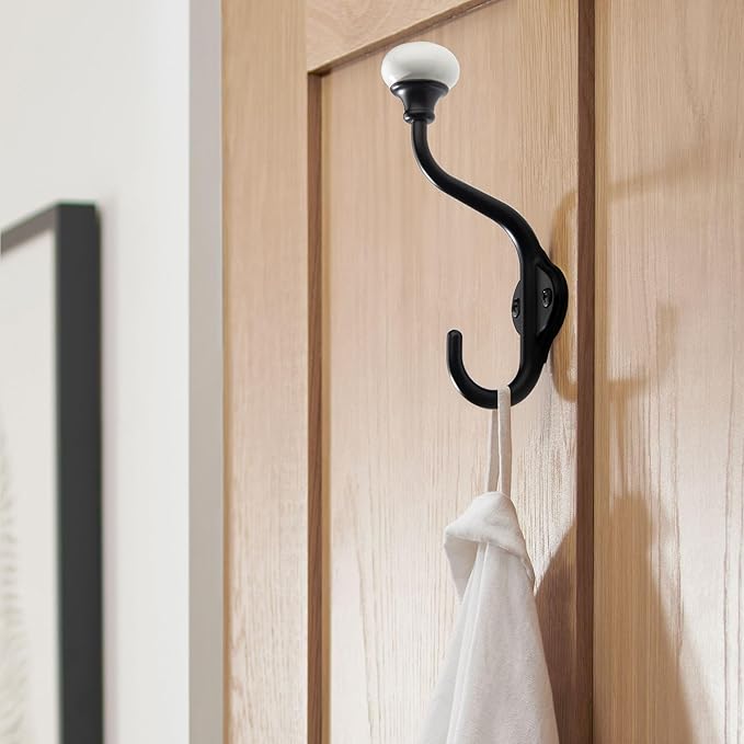 TUNNY Coat Hooks - 3 Pack Matte Black Towel Hooks Robe Hooks Decorative Wall Hooks for Bathroom Bedroom Kitchen Towel Robe Clothes Cabinet Closet Bathroom Hardware