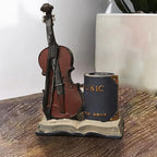 Jaugufiy Resin Violin Sculpture Pen Holder Pencil Holder Pen Organizer Cosmetic Brush Holder Decorative Pen Box Pen Pot Makeup Brush Pot (Blue)