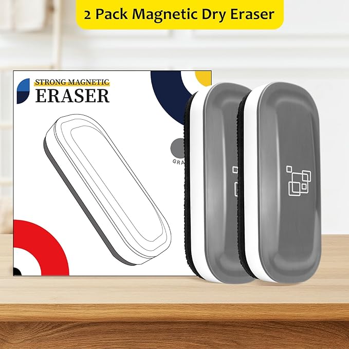 maxtek Magnetic Dry Erase Eraser Bulk, White Board Erasers - 8 Pack, Glass Whiteboard Eraser for Office and School Classroom Supplies (Gray)