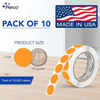 Perco Fluorescent Orange 1-Inch Perforated Circle Dot Sticker Labels—10 Rolls, 10,000 Round Stickers — with Permanent Adhesive for Inventory Management, Color Coding, Garage Sales, Crafts—Made in USA