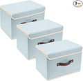 TYEERS Collapsible Storage Boxes, Washable Fabric Storage Bins with Lids, 14.9x9.8x9.8 inches, 3 Pack, Aqua Spring
