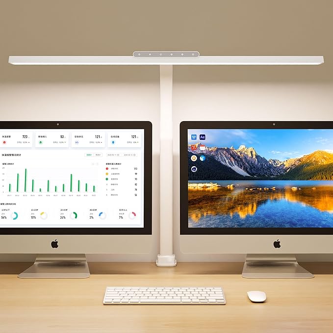 Desk Lamp with Clamp, LED Eye-Caring Clip on Desk Lights for Home Office, Tall Touch Control Dimmable Computer Light with Color Changing, 24W Brightest Architect Desktop Lamp for Screen, White