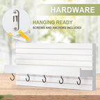 Lwenki Decorative Key Holder for Wall with Shelf, Entryway Shelf with Hooks Holds Leashes, Jackets and Glasses – Sturdy Wood Keyholder Entrance Hanger with Mounting Hardware (White, Medium)