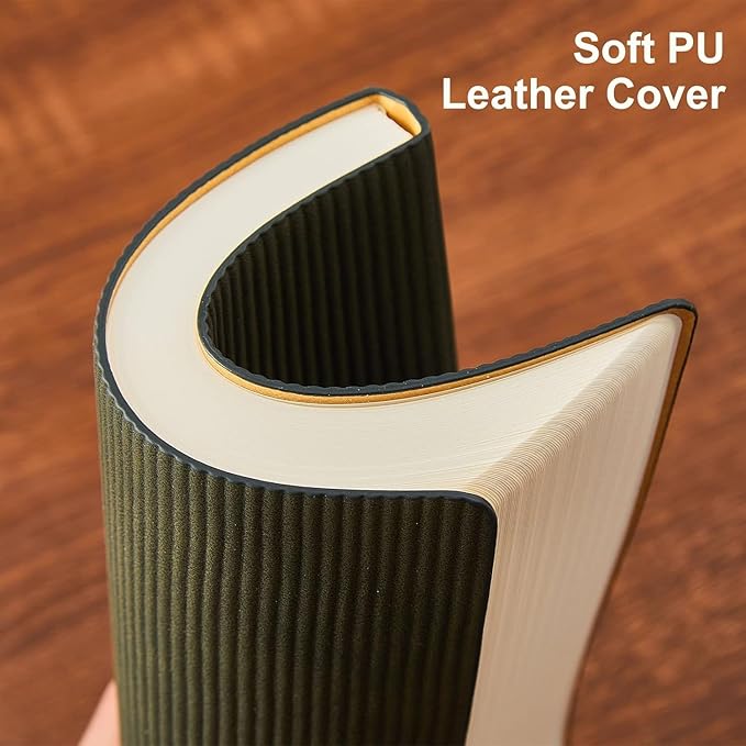 TSFPapier Lined Journal Notebook for Work College Ruled Note Book 5.79"x8.27" A5 PU Leather Daily Journaling 216 Pages for Women Men Writing Home School Supplies Business (Khaki/Green)