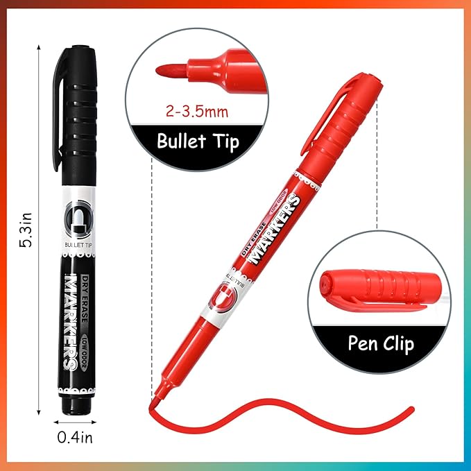 SUQJOY Dry Erase Markers, Fine Tip Whiteboard Markers, Low Odor Dry Marker, Fine Point Marker are pecfect for Whiteboard Mirrors Glass, 36 pack 4 Assorted Color Markers for School Office Home