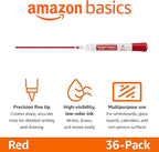 Amazon Basics Low-Odor Dry Erase Whiteboard Markers, Fine Tip, Red, 36 Count
