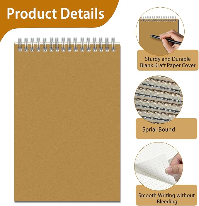 OSIMIG 48 Pack A5 Spiral Notebooks Bulk with Kraft Cover, 8x5.5 Inch Lined Paper Travel Journaling Notebooks, Composition Notebook for School Office Supplies, 80 Sheets 160 Pages